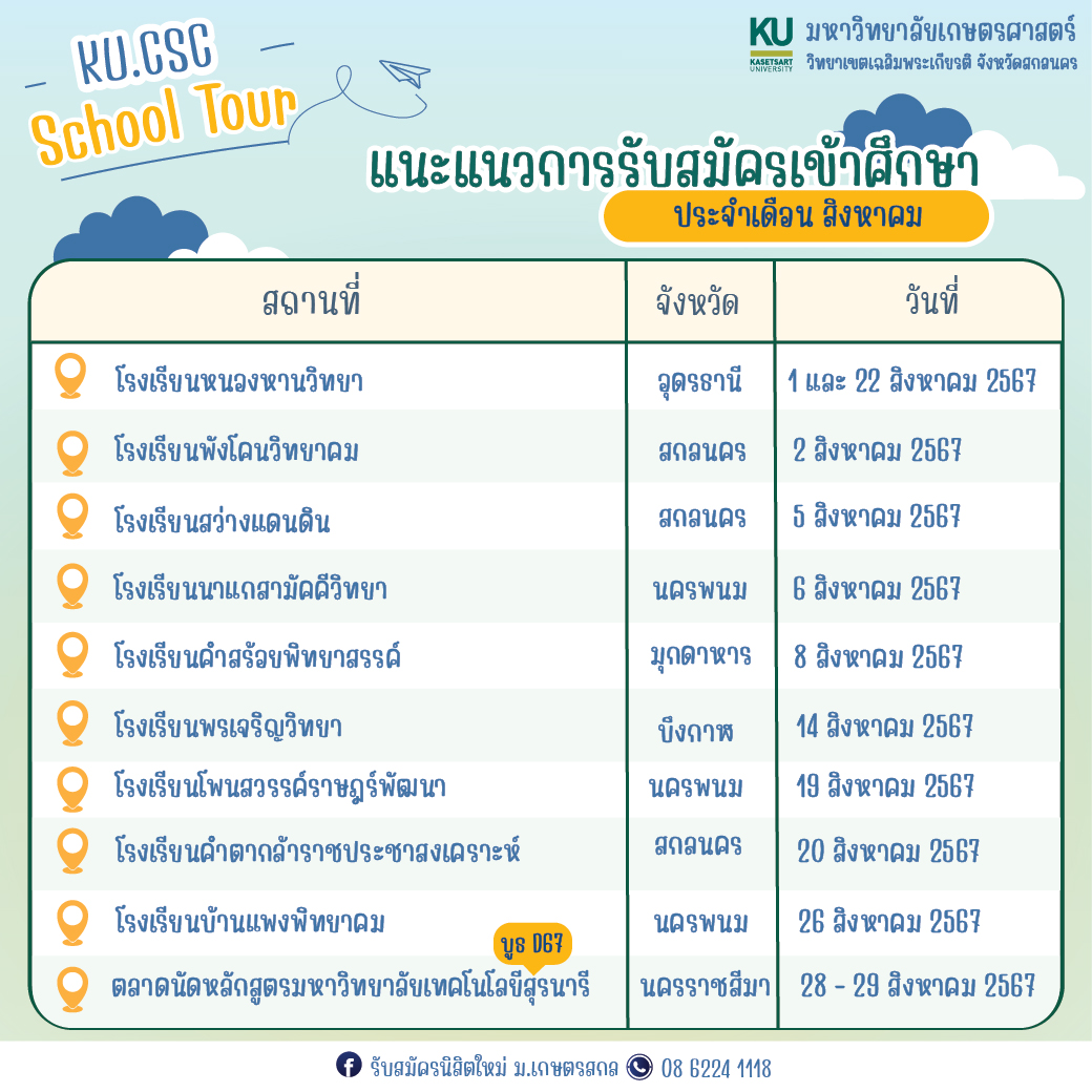 กำหนดการแนะแนว สิงหาคม 2567