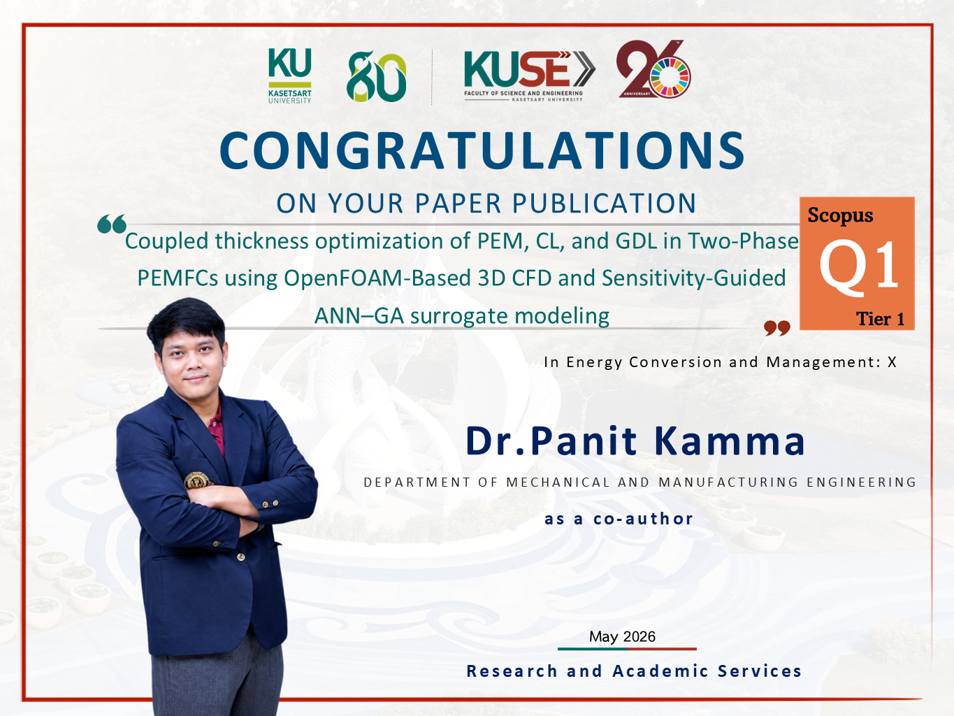 ขอแสดงความยินดี ดร.พนิต คำมา ได้รับการตีพิมพ์ผลงานวิจัย อยู่ในฐานข้อมูล Scopus Q1 Tier 1 ประจำเดือน September 2026