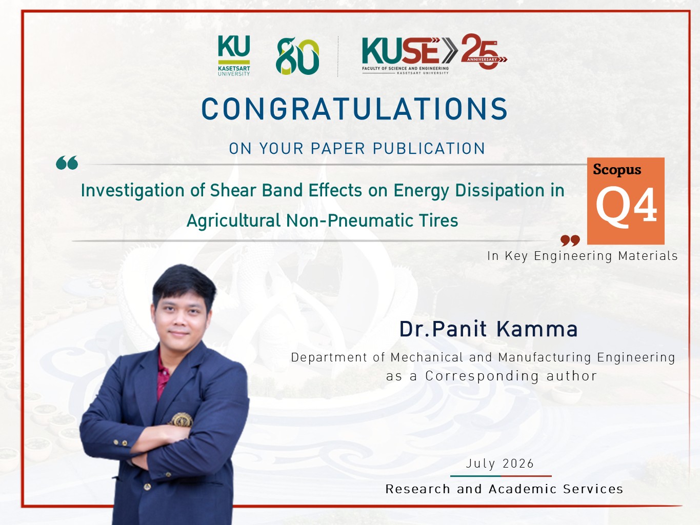 ขอแสดงความยินดี ดร.พนิต คำมาได้รับการตีพิมพ์ผลงานวิจัย อยู่ในฐานข้อมูล Scopus Q4 ประจำเดือน July 2026